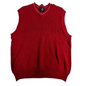 Vintage J. Riggins Cotton Sweater Vest – L Red Ribbed V-Neck
